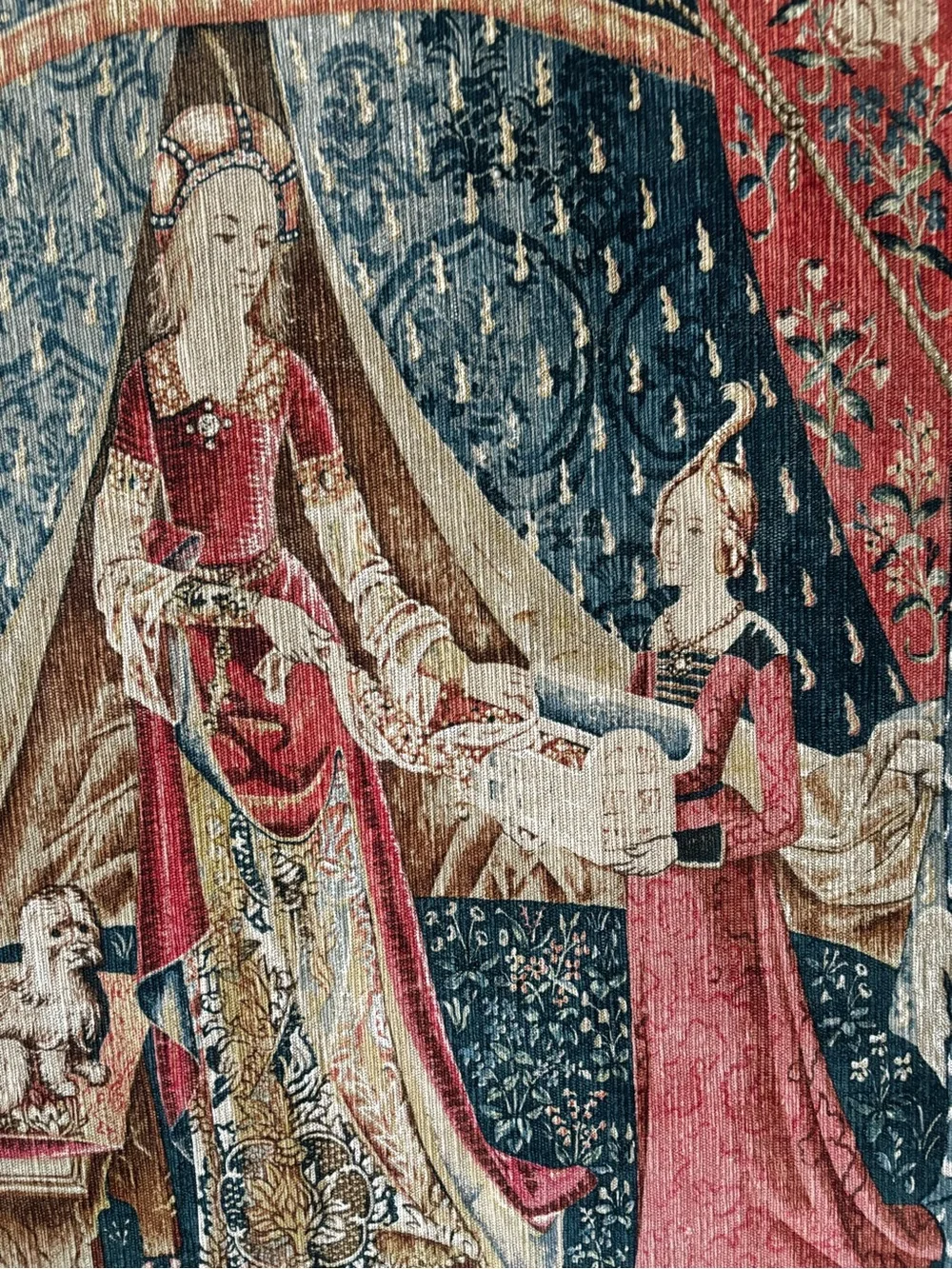 Lady and the Unicorn a Red Medieval-Style Wall Tapestry 65 x 55